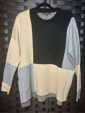 Joseph A Colorblock Crewneck Sweater in Black, Tan, Gray
